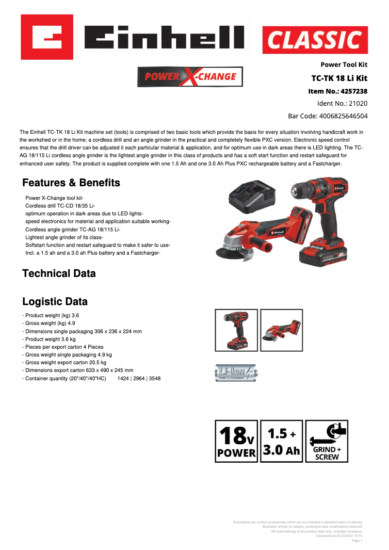 Image de la première page du manuel de l'appareil TC-TK 18 Li