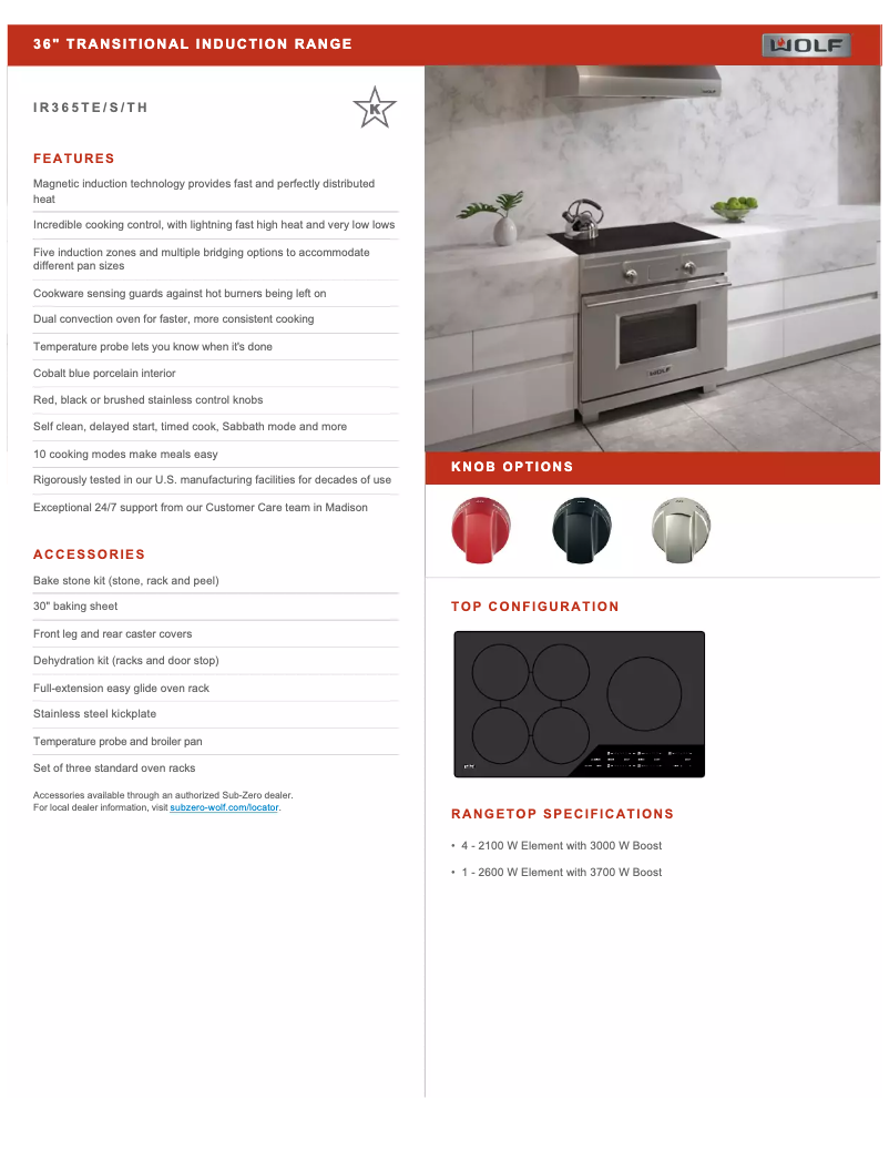 Page 1 de la notice Fiche technique Wolf Transitional IR365TE/S/TH
