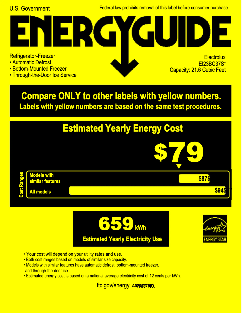 Page 1 de la notice Label énergétique Electrolux EI23BC37SS