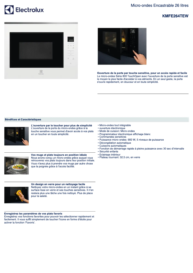Page 1 de la notice Fiche technique Electrolux KMFE264TEW
