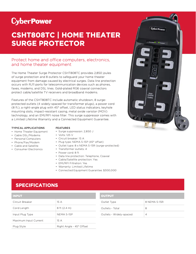 Page 1 de la notice Fiche technique CyberPower Home Theater CSHT808TC