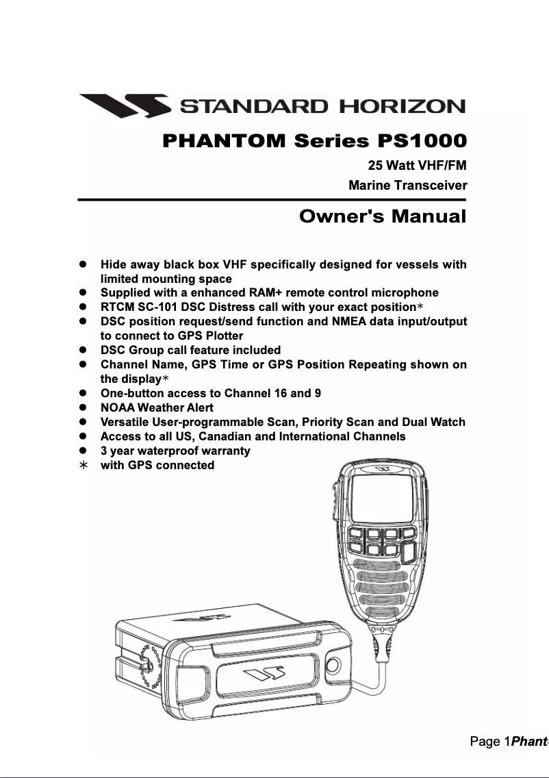 Page n°1 - Manuel utilisateur Standard Horizon Phantom PS1000