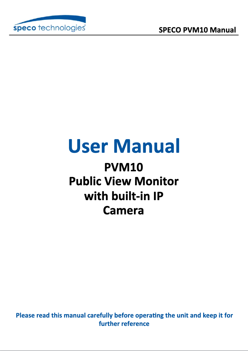 Page 1 of the manual User Manual Speco Technologies PVM10