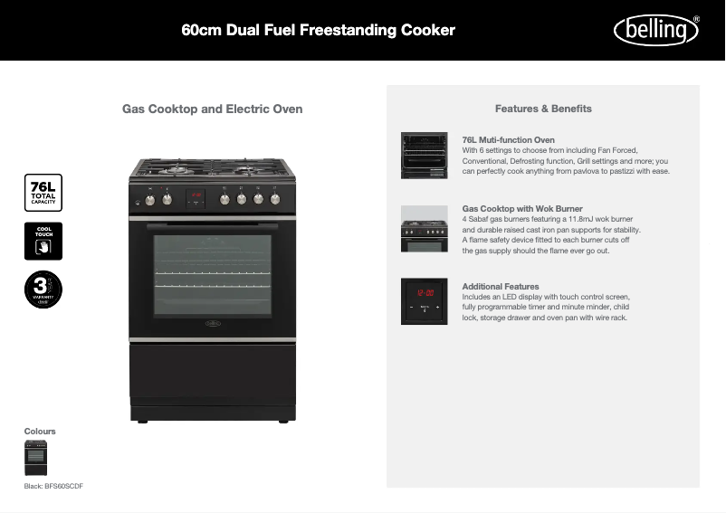 Page 1 de la notice Fiche technique Belling BFS60SCDF