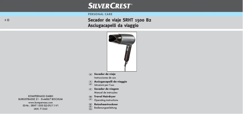 Page 1 de la notice Manuel utilisateur SilverCrest SRHT 1500 B2