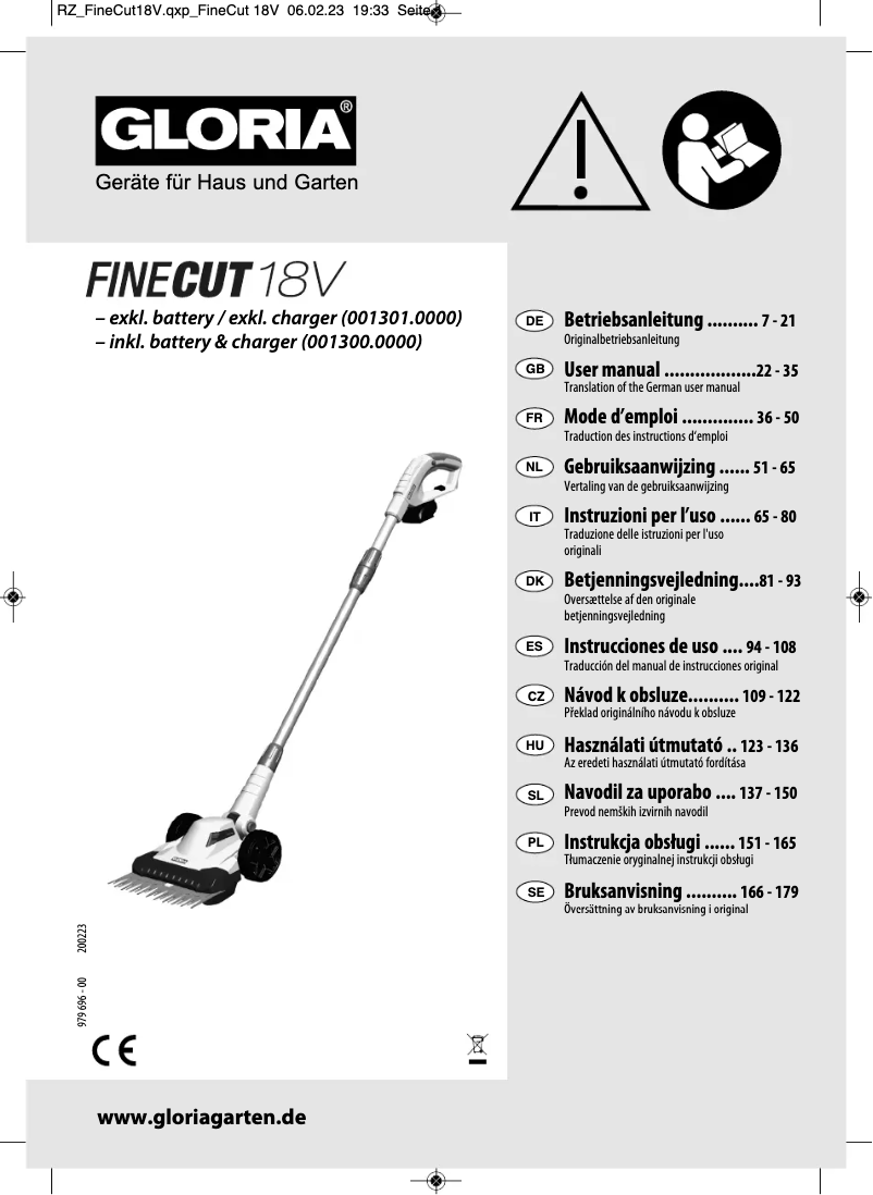 Page 1 de la notice Manuel utilisateur GLORIA FineCut 18V