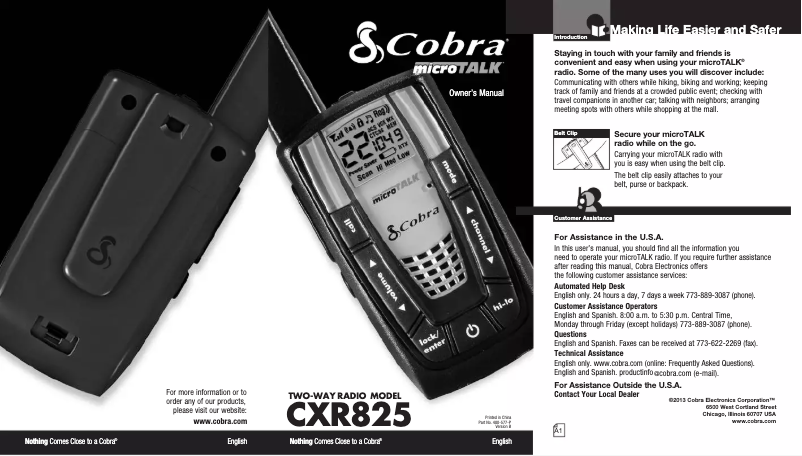 Page 1 de la notice Manuel utilisateur Cobra MicroTalk CXR825