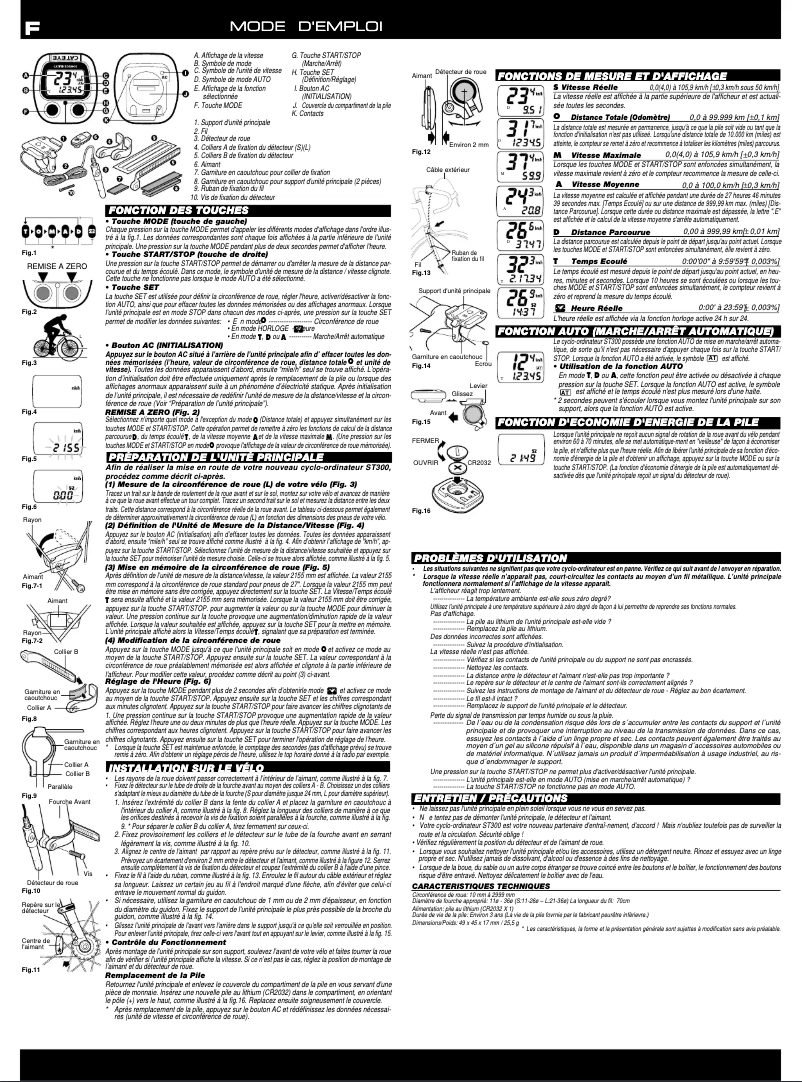Page 1 de la notice Manuel utilisateur Cateye Kosmos CC-ST300