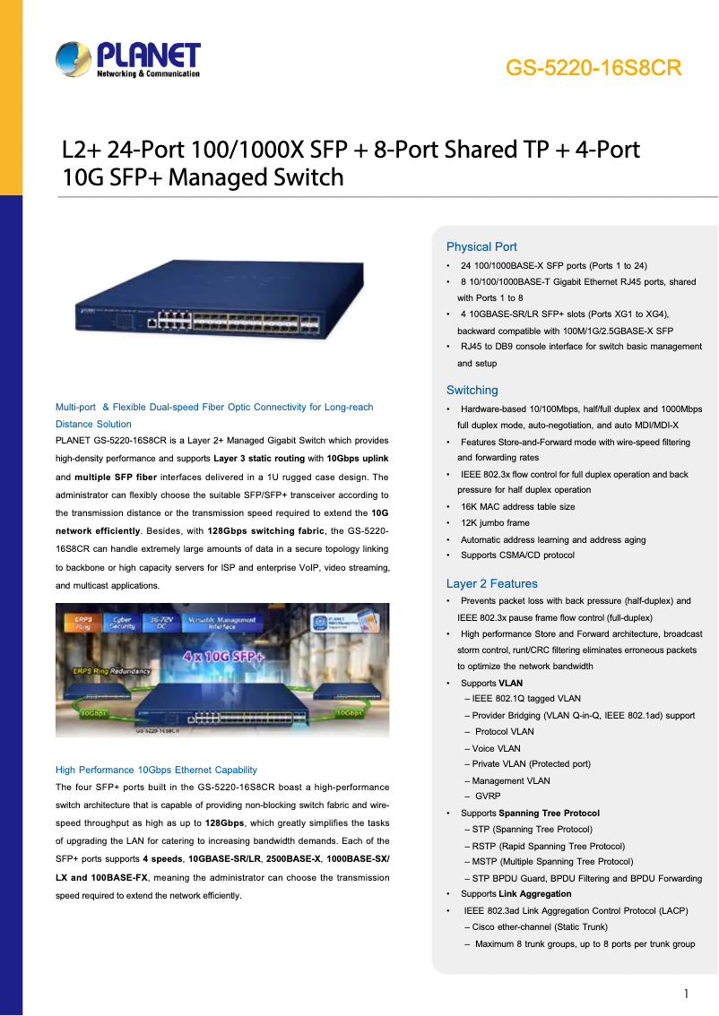 Image de la première page du manuel de l'appareil GS-5220-16S8CR