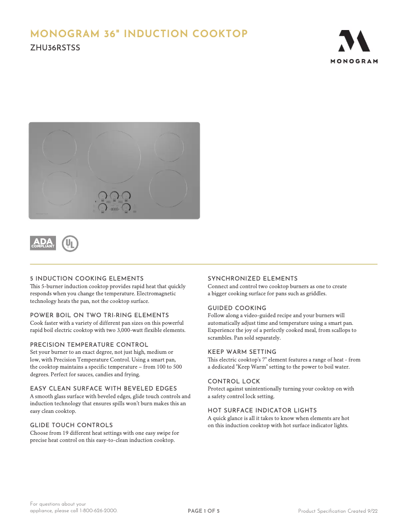 Page n°1 - Fiche technique Monogram ZHU36RSTSS