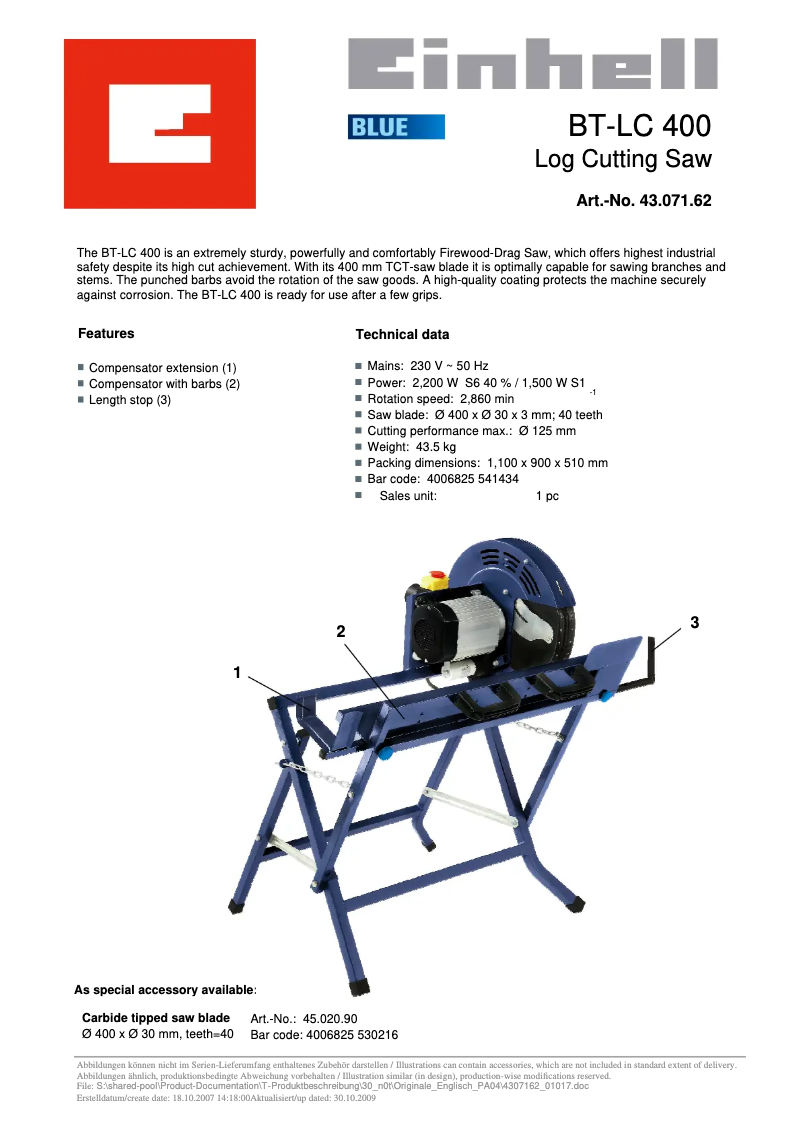 Page n°1 - Manuel utilisateur Einhell BT-LC 400/2