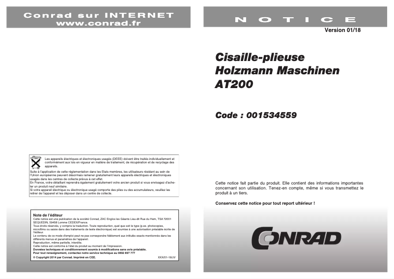 Page 1 de la notice Manuel utilisateur Holzmann AT200