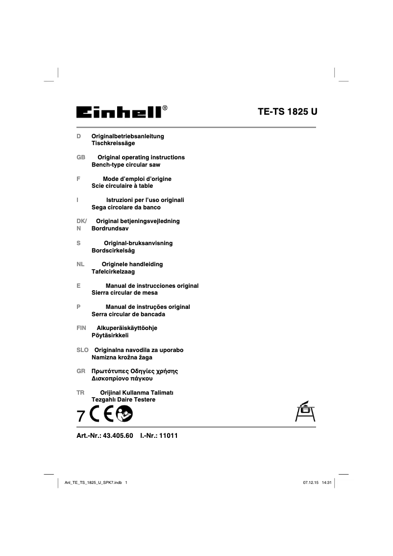 Image de la première page du manuel de l'appareil TE-TS 1825 U