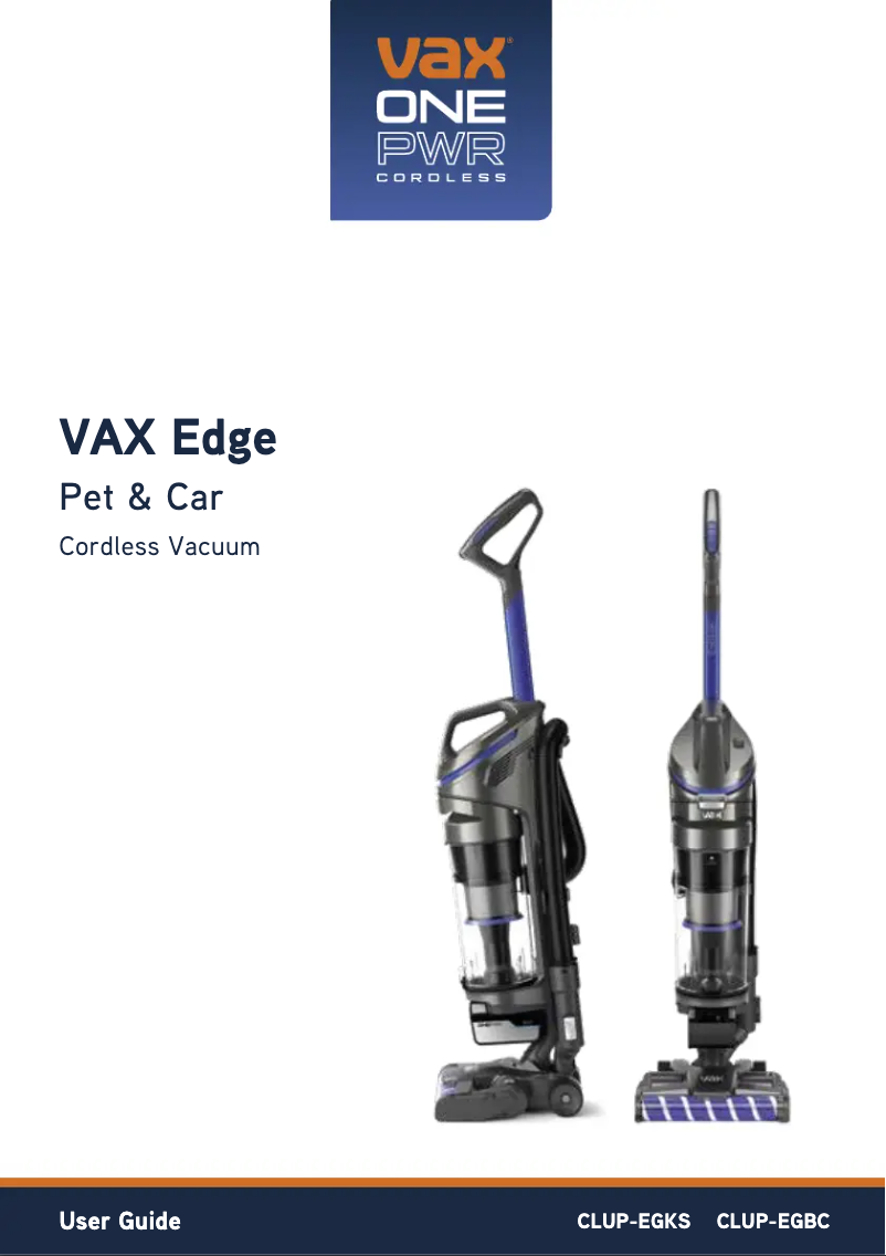 Page 1 de la notice Manuel utilisateur Vax ONEPWR Edge Dual Pet & Car CLUP-EGKS