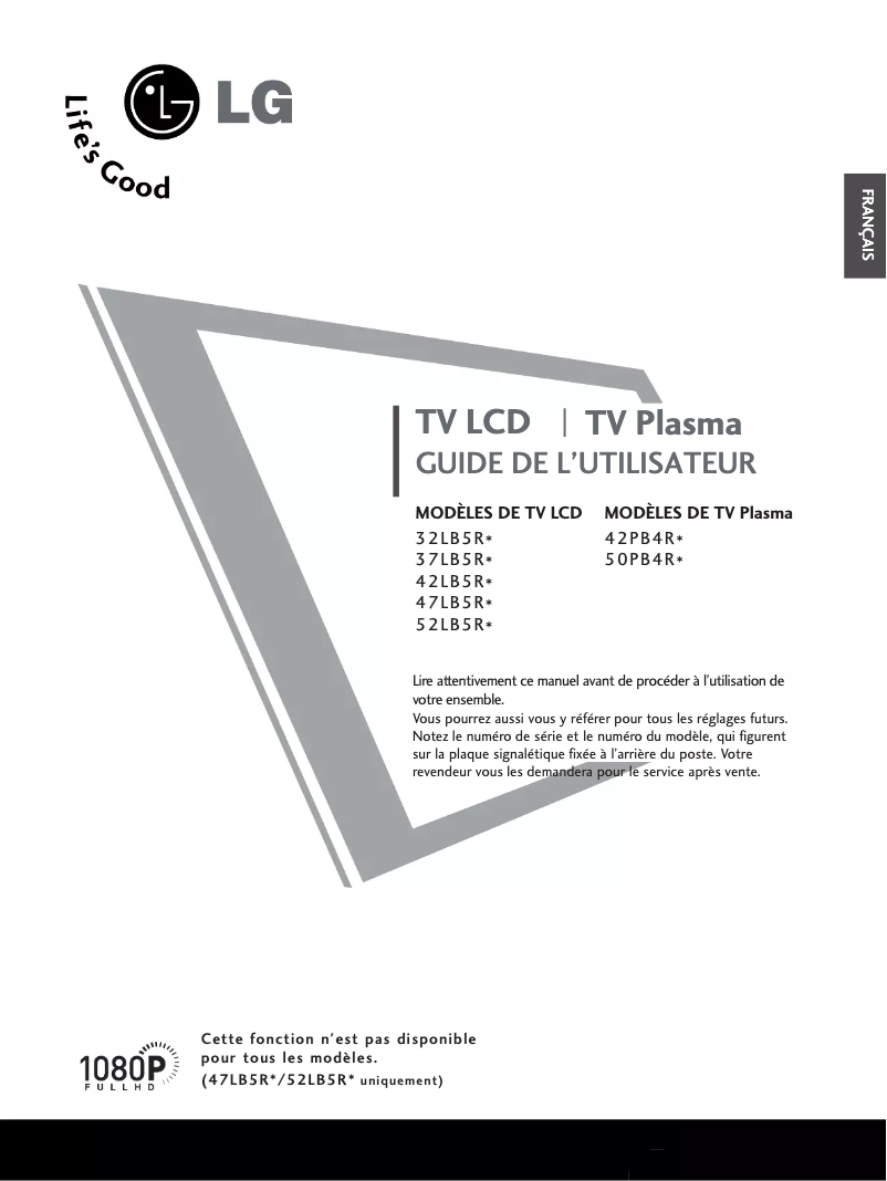 Page 1 de la notice Manuel utilisateur LG 37LB5RT