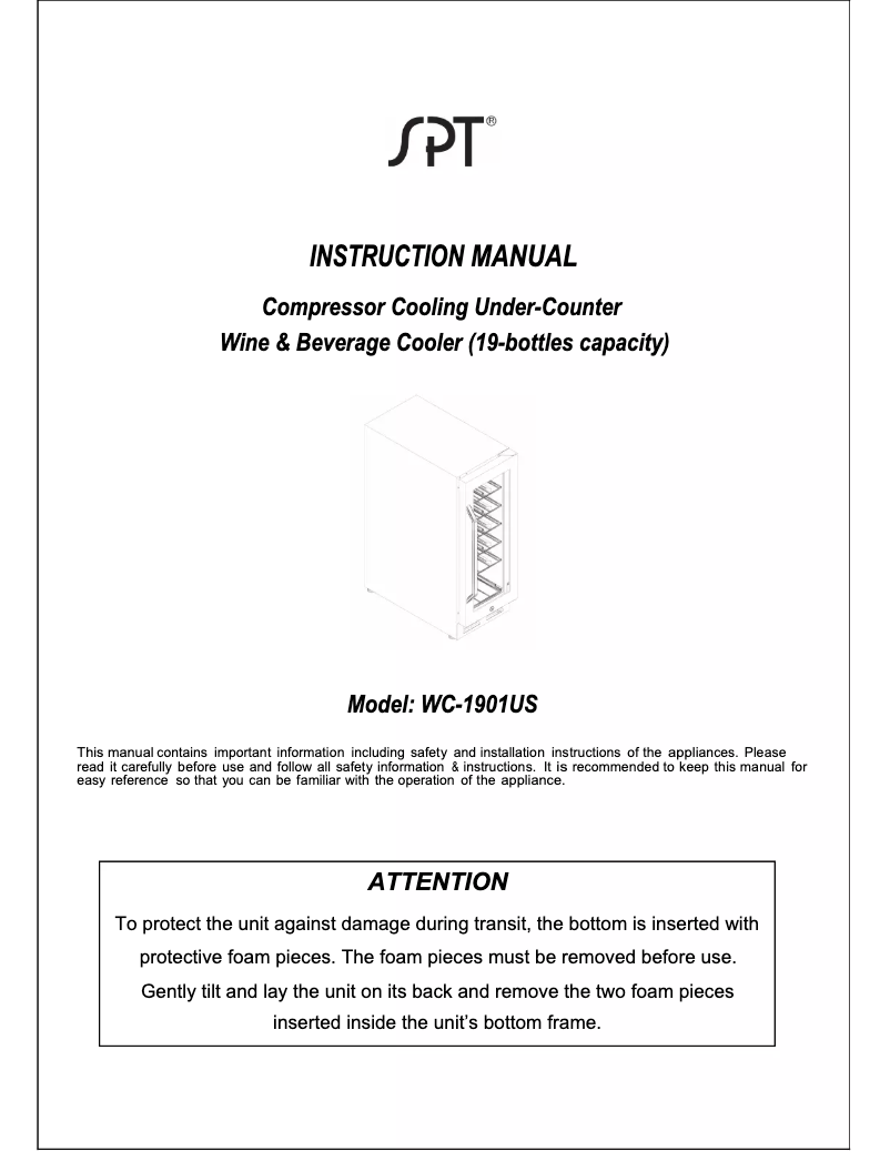 Page n°1 - Manuel utilisateur SPT WC-1901US