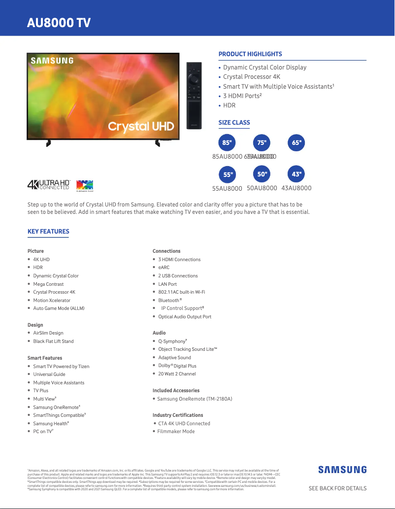 Page 1 de la notice Manuel utilisateur Samsung UN50AU8000FXZA
