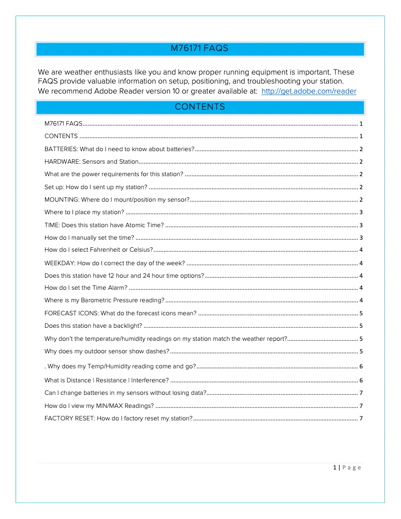 Page n°1 - FAQ La Crosse Technology M76171