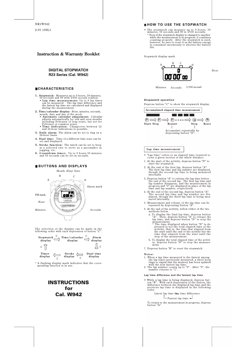 Page n°1 - Manuel utilisateur Lorus W942