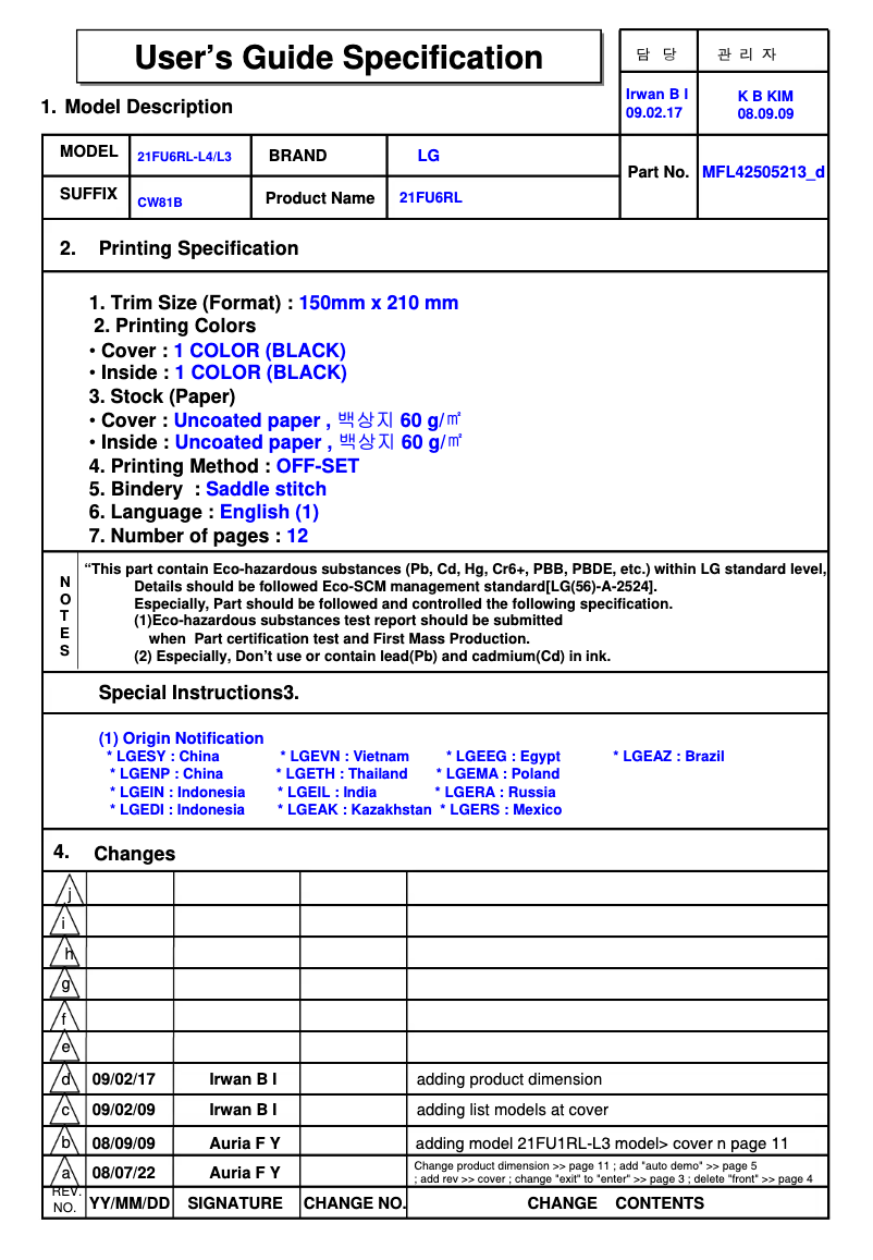 Página 1 del manual Manual de usuario LG 21FX4AL