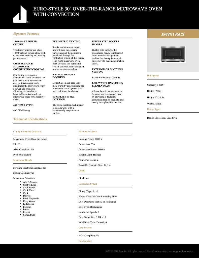 Image de la première page du manuel de l'appareil JMV9196CS