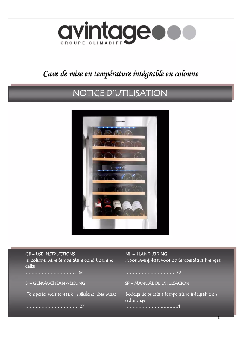 Page n°1 - Manuel utilisateur Avintage AV45CDZI
