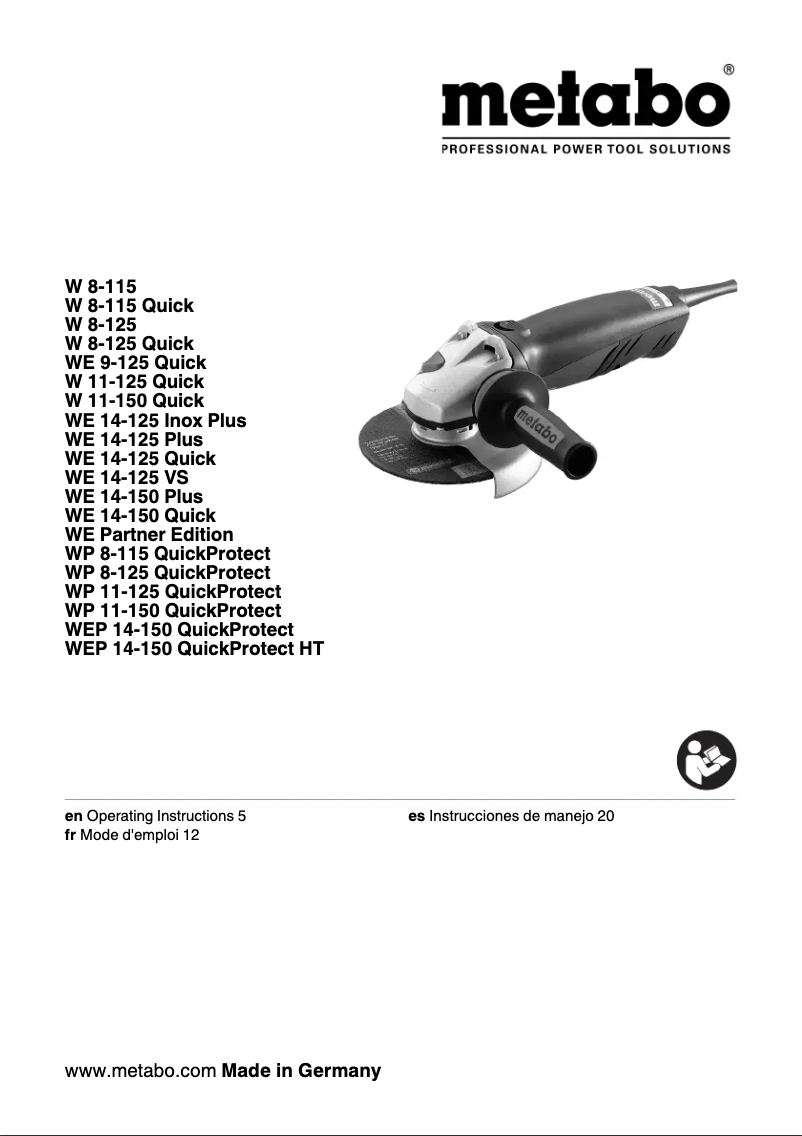 Page 1 de la notice Manuel utilisateur Metabo W 11-150 Quick