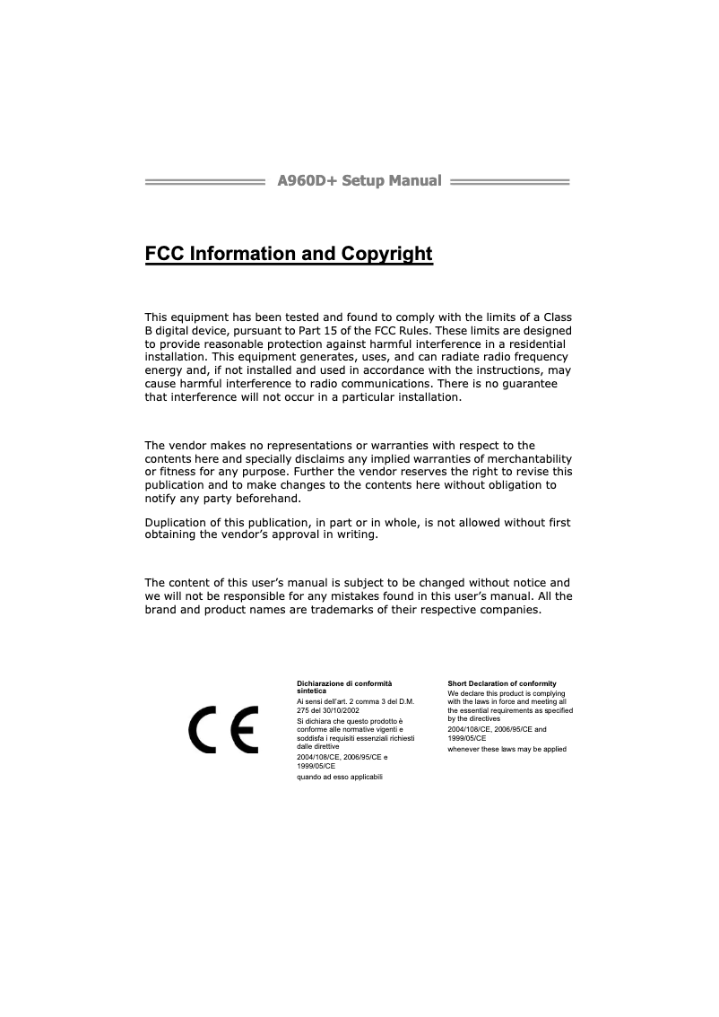 Page 1 de la notice Manuel utilisateur Biostar A960D+