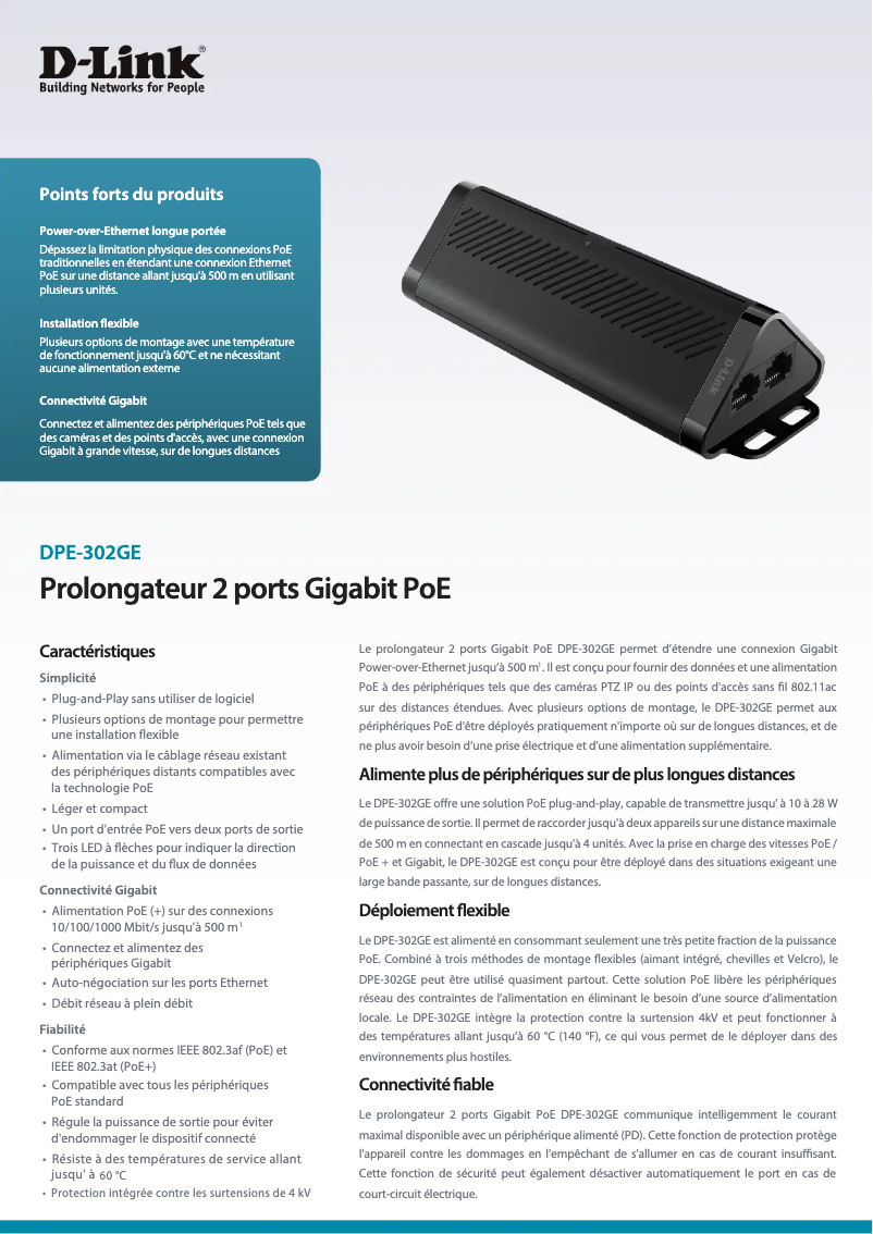 Page 1 de la notice Fiche technique D-Link DPE-302GE