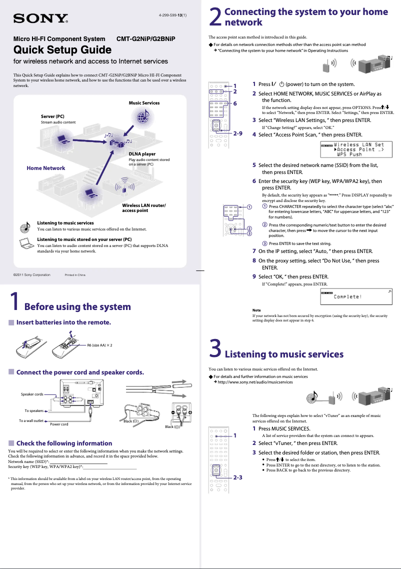 Page n°1 - Guide d'installation Sony CMT-G2NiP