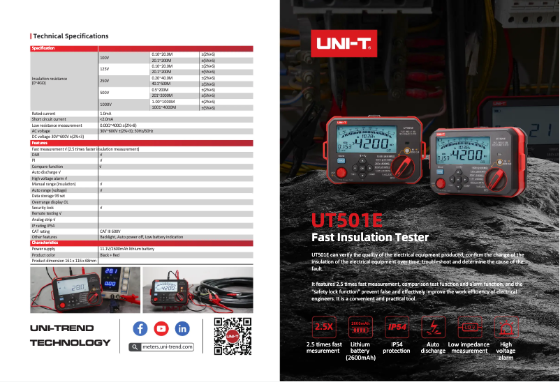 Page n°1 - Fiche technique Uni-T UT501E
