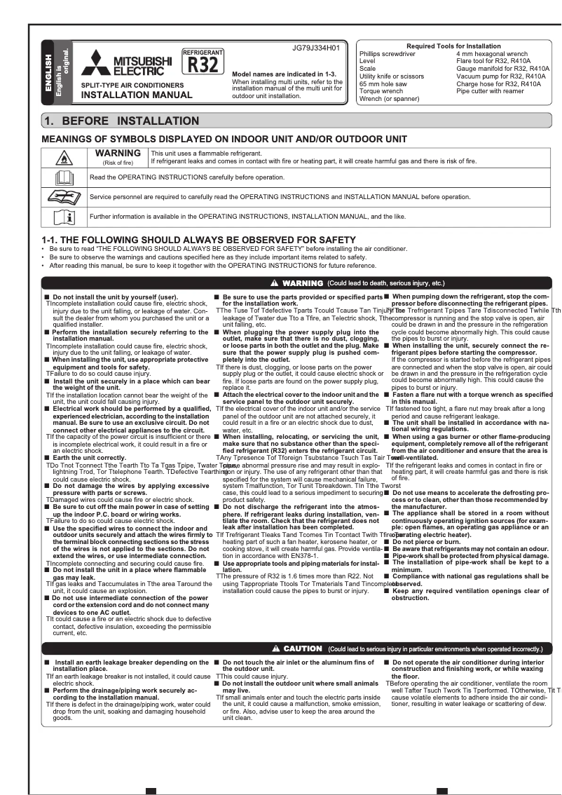 Page 1 de la notice Manuel utilisateur Mitsubishi MUZ-EF35VG