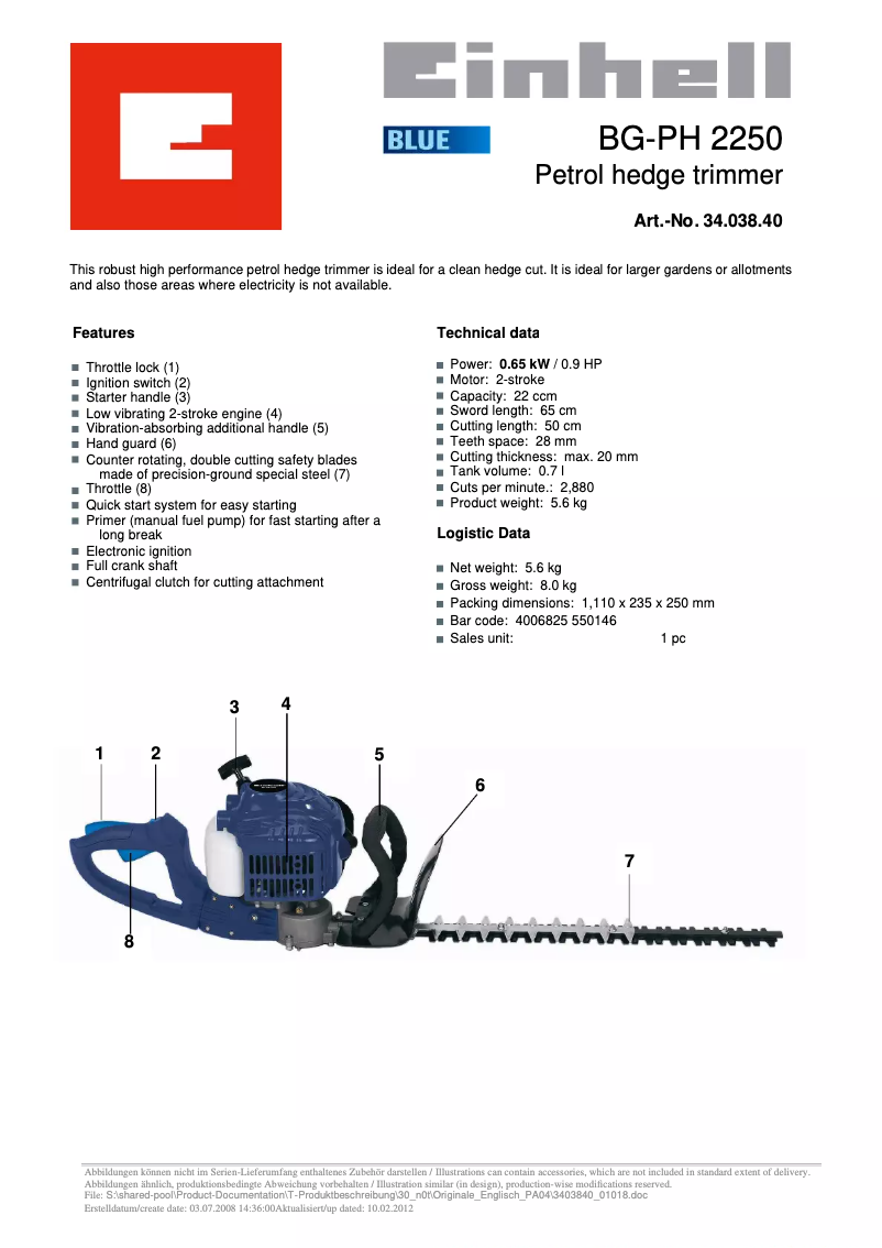 Image de la première page du manuel de l'appareil BG-PH 2250