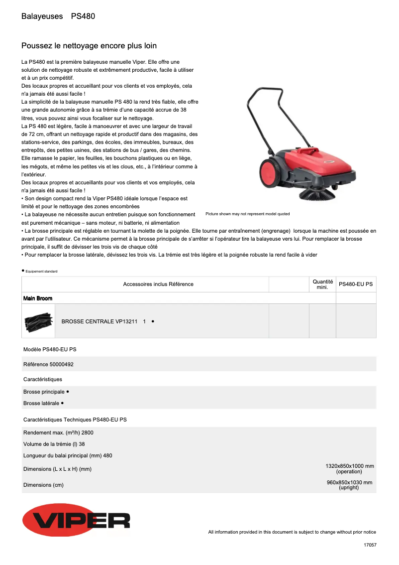 Page 1 de la notice Fiche technique Nilfisk Viper PS480