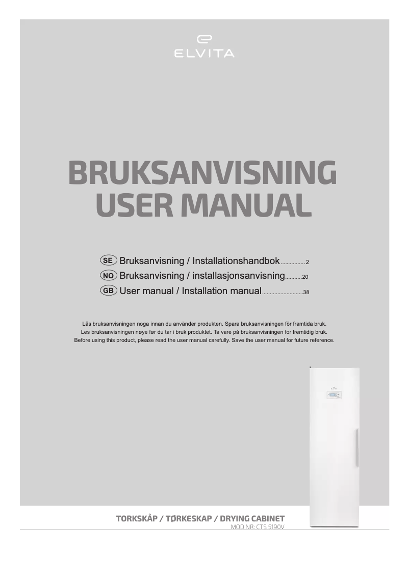 Page n°1 - Manuel utilisateur Elvita CTS5190V