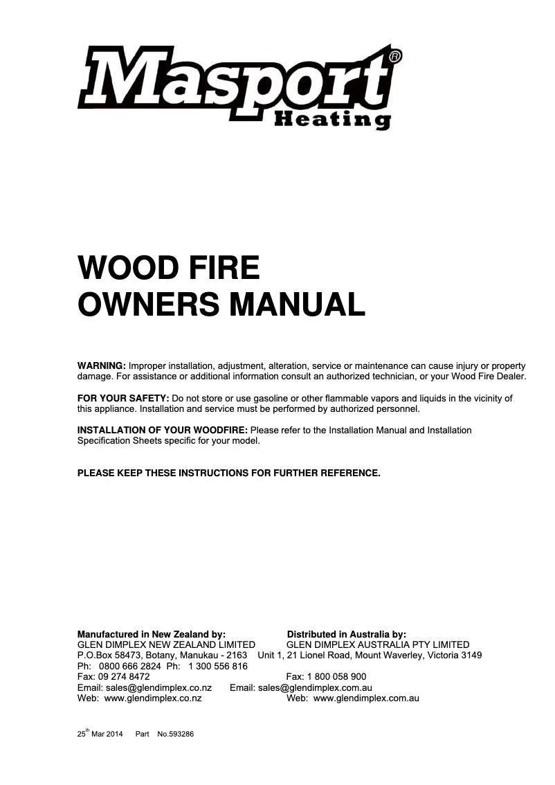 Page 1 de la notice Manuel utilisateur Masport Riverstone