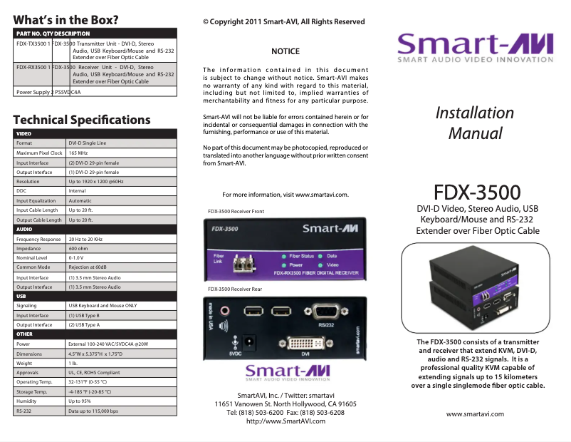 Page 1 de la notice Manuel utilisateur Smart-AVI FDX-3500S
