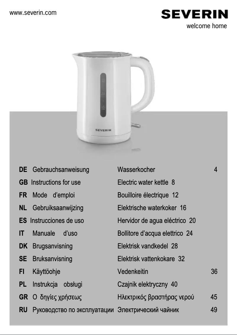 Page 1 de la notice Manuel utilisateur Severin WK 3414