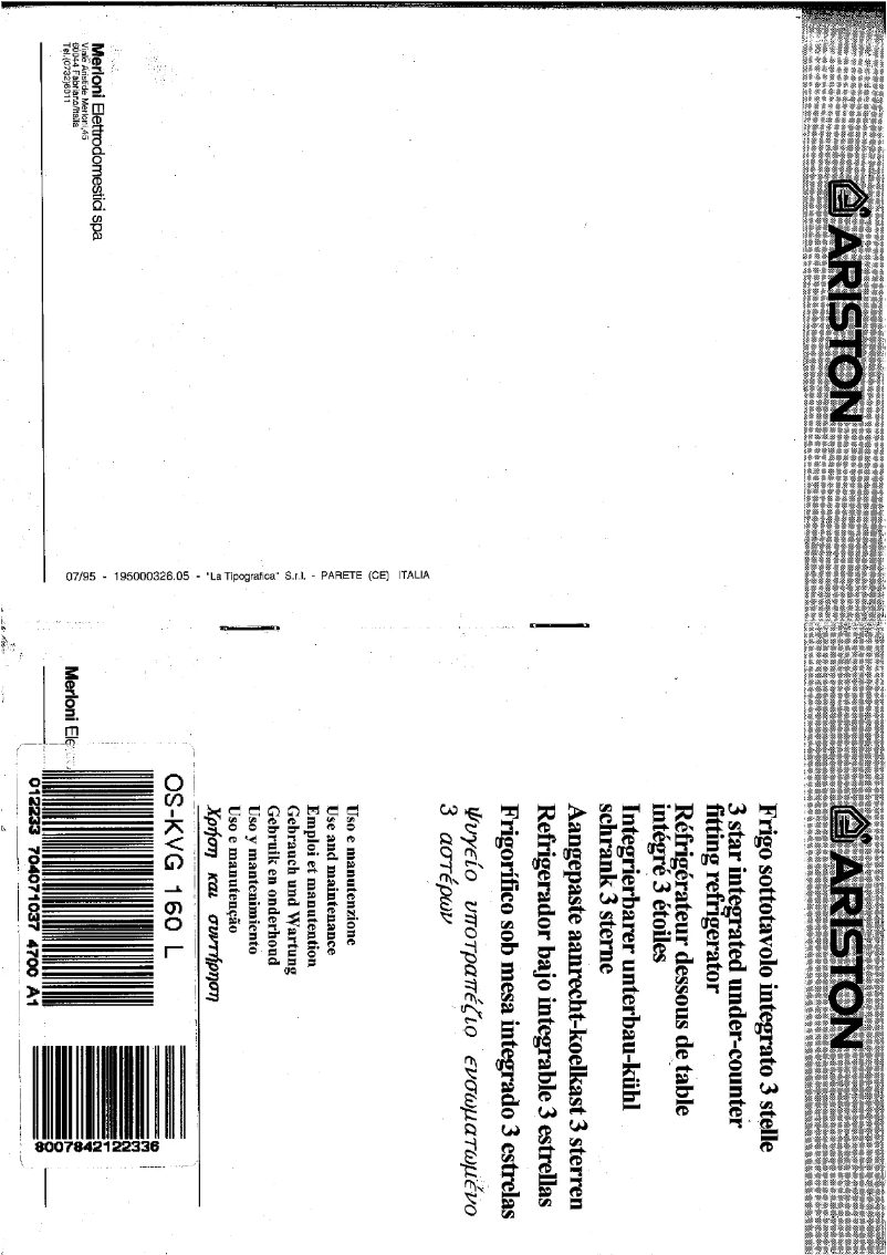 Page 1 de la notice Manuel utilisateur Ariston Thermo OSKVG 160