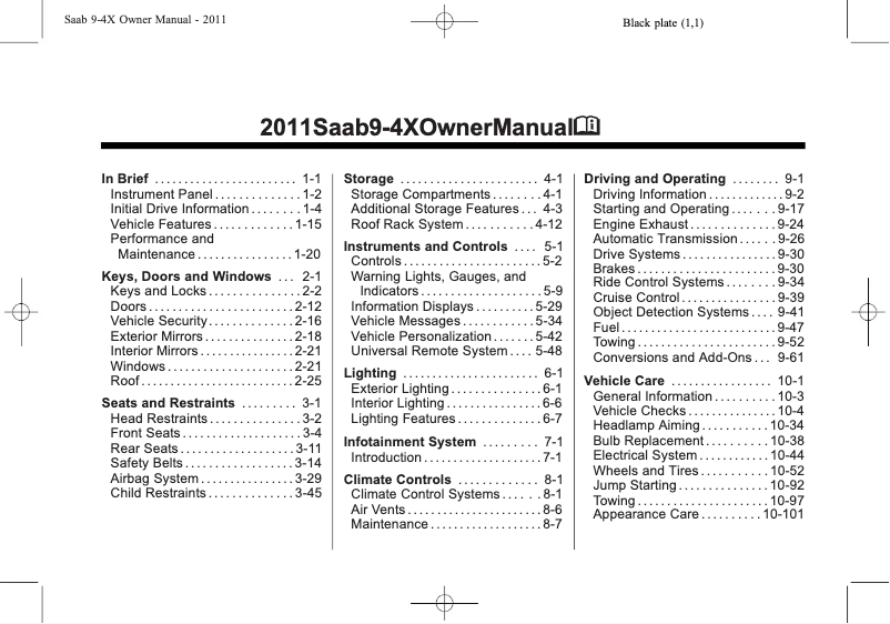 Page 1 de la notice Manuel utilisateur Saab 9-4X (2011)