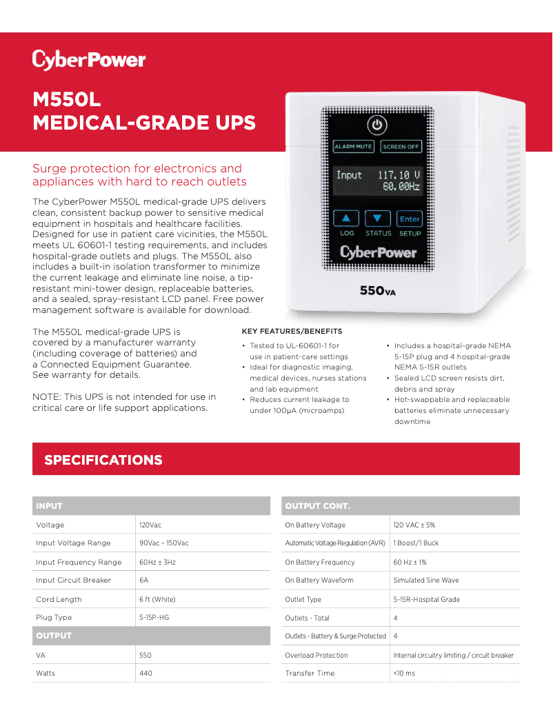 Page 1 de la notice Fiche technique CyberPower M550L
