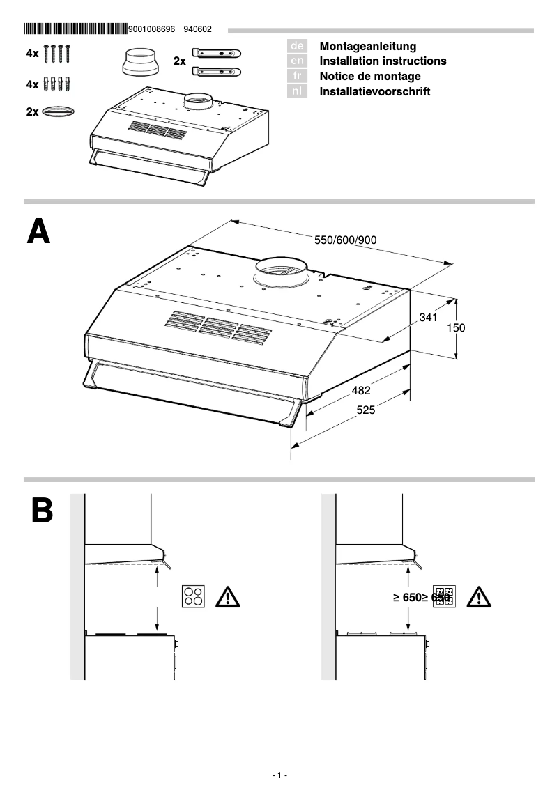Page 1 de la notice Guide d'installation Bosch DHU646DCH