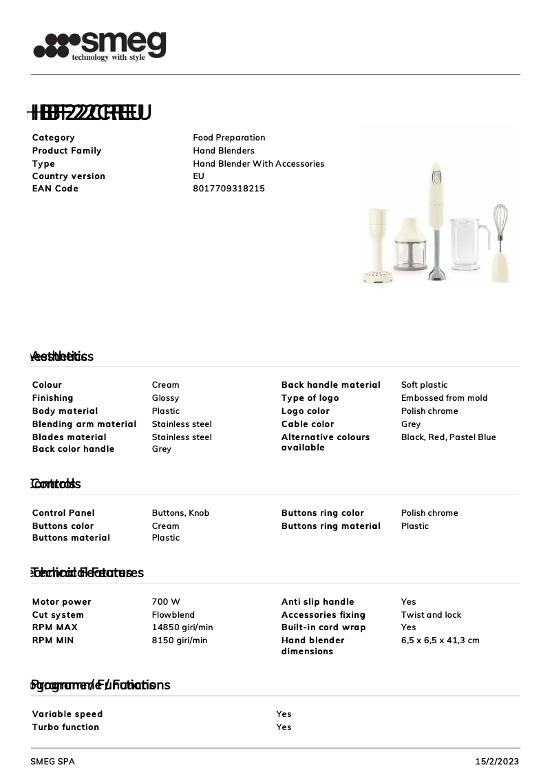 Page 1 de la notice Brochure Smeg HBF22