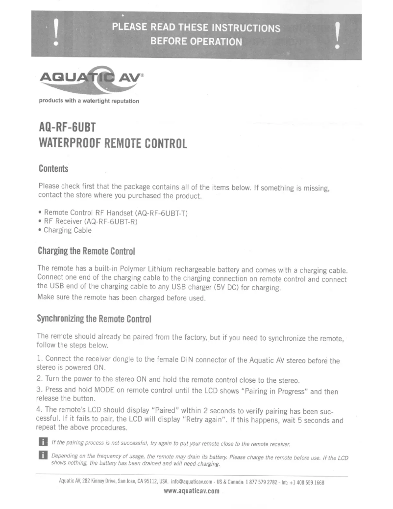 Page n°1 - Manuel utilisateur Aquatic AV AQ-RF-6UBT