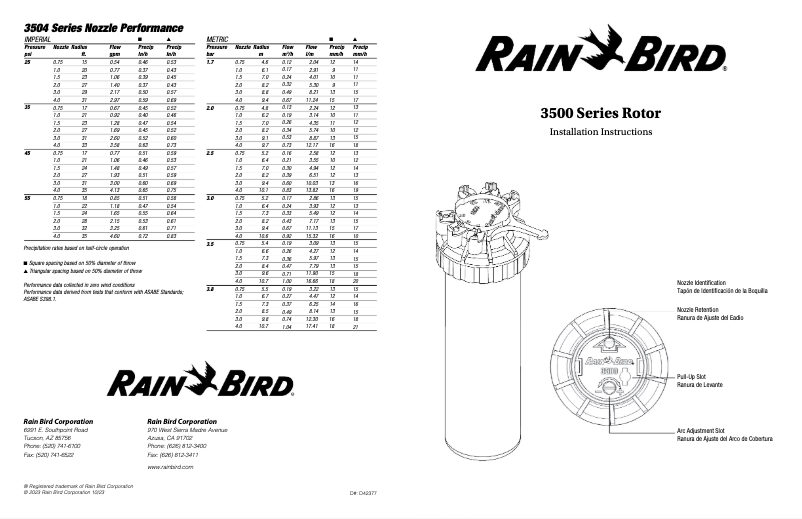 Page n°1 - Manuel utilisateur Rain Bird 3500