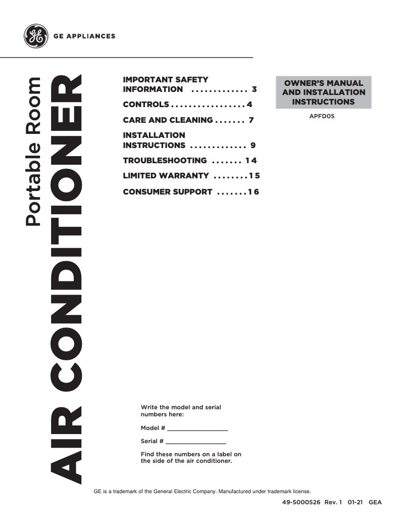 Image de la première page du manuel de l'appareil APFD05JASW