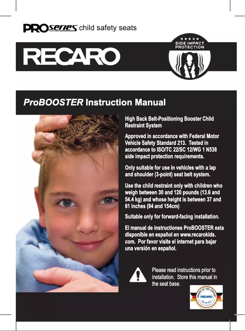 Página 1 del manual Manual de usuario Recaro ProBOOSTER