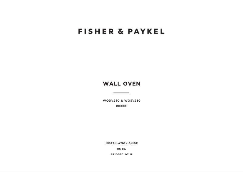 Page 1 de la notice Guide d'installation Fisher & Paykel WODV2-30_N