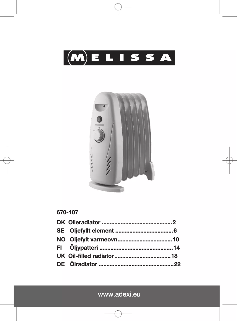 Page n°1 - Manuel utilisateur Melissa 670107