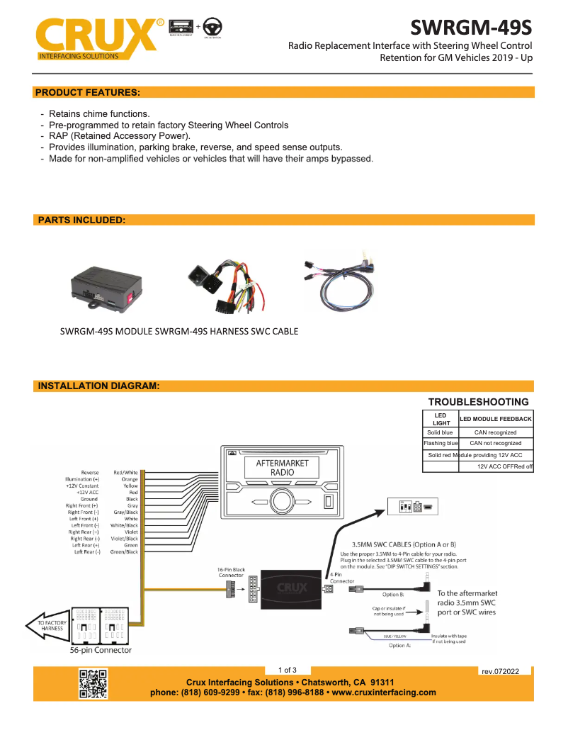Page 1 de la notice Manuel utilisateur CRUX SWRGM-49S